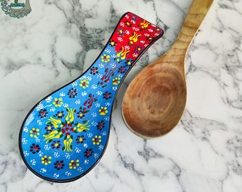 Handmade Turkish Ceramic Spoon Rest | Embossed Kitchen Decor