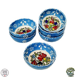 6x handgefertigte blaue Keramik kleine Schalen Keramik-Set für Schmuck Schlüsselring & Tapas Snack türkisches Frühstück Servierteller Küche Wohnkultur Geschenk