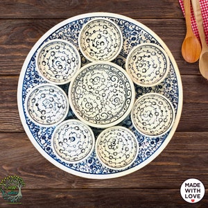 8x Handmade Ceramic Tray Bowls Set | Prep Soy Sauce Tapas Dinnerware Serving Bowls Decorative Floral Dish Pottery Set New Home Kitchen Gift