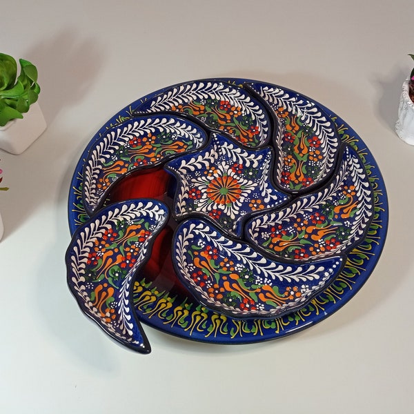 Keramik Servierplatte Schalen Tablett | Frühstücksgeschirr Servier Set | Handgemachtes Serviergeschirr Set | Dekoratives Keramik Einzigartiges Geschenk