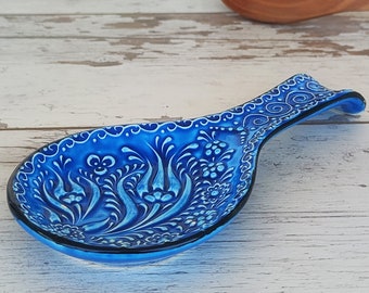 Reposacucharas de cerámica turca hecho a mano / Decoración de cocina con azulejos en relieve