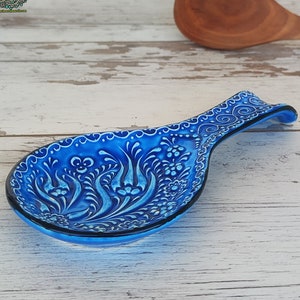 Spoon Rest for Kitchen Utensil Holder | Handmade Turkish Ceramic Croatian Pottery | Unique Handpainted Tile Gift for New Kitchen