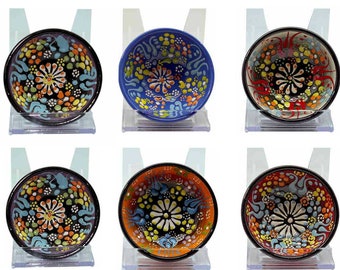 Juego de cuencos de cerámica turca hechos a mano / Cuencos para especias y salsas (juego de 6)