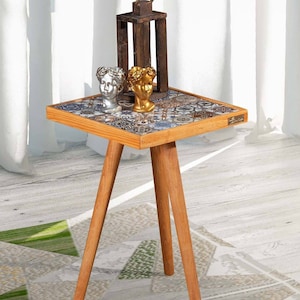 Coffee Table | Wood & Stone Unique Side Table | Reclaimed Vintage Antique Rustic End Table | Best Home Decor Table Gift for New Home