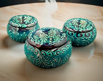 Handmade Ceramic Ashtray with Lid | Turkish Vintage Pottery Design