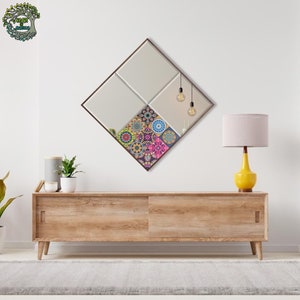 Wall Decor Mirror | Large Full Lenght Mirror | Bathroom Floor Wood Mirror | Decorative Boho Mosaic Mirror | Vintage Makeup Mirror Wall Art
