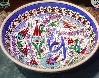 Bol de cerámica artesanal para servir / 30 cm (12 pulgadas) de cerámica turca con diseño floral pintado a mano