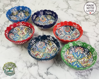 Turkish Ceramic Bowls Set - Handmade Pottery - Colorful Serving Dishes