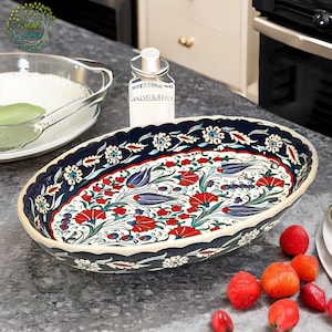Handmade Ceramic Platter | Oval Serving Pottery Tray | Large Ceramic Serving Dish | Holiday Thanksgiving Turkey Salad Serving Platter