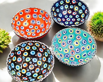 Handmade Turkish Ceramic Evil Eye Bowl Set | Colorful Mediterranean Decor