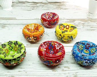 Handmade Ceramic Ashtray with Lid | Colorful Turkish Pottery Gift