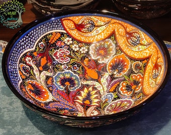 12" Unique Ceramic Bowl | Pasta Salad Soup Fruit Cereal Serving Bowl | Special Handmade Decorative Pottery Bowl | Christmas Gift