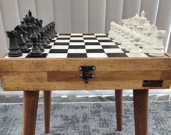 Chess Coffee Table Handmade Stone & Wooden Board Game Table | Large Luxury Marble Table | Home Art Decor Chess set with Table Christmas Gift