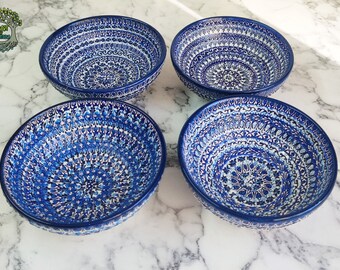 Handmade Ceramic Bowl Set | Turkish Pottery - Embossed Painting (6"/16cm)