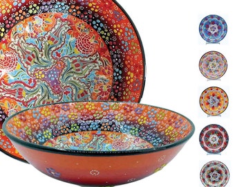 8" Turkish Large Ceramic Bowls | Decorative Handmade Ceramic Bowls | Salad Cereal Popcorn Soup Dishes Ceramic Bowl Christmas Gift