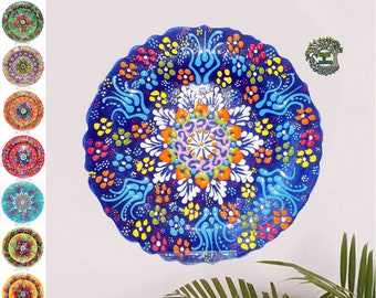 5 inc Handpainted Wall Hanging Plate Handmade Turkish Ceramic Tile Unique Flowers Moroccan Wall Art Gift for Kitchen Wall Decor Mother's Day