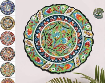 12" Handmade Ceramic Wall Plate Turkish Wall Decor Hanging Plate Handpainted Modern Trendy Wall Art Unique Pottery Gift for New Home