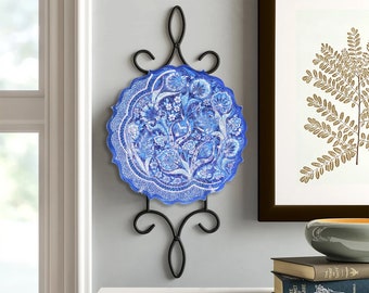 12 '' Handgemachte türkische Keramik | Dekorativer großer Wandteller 30 cm | Blumen Wandbehang Platte Küche Home Decor Geschenk