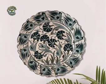 Handmade Turkish Ceramic Wall Plate | Boho Floral Art - 12'' Decorative Tray