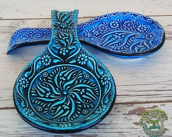 Spoon Rest for Kitchen Utensil Holder | Handmade Turkish Ceramic Croatian Pottery | Unique Handpainted Tile Gift for New Kitchen