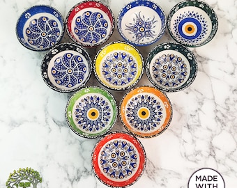 Set di mini ciotole in ceramica / Ciotoline turche dipinte a mano - Piatti da tapas colorati