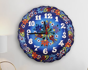 12&quot; Large Ceramic Wall Clock | Turkish Ceramic Modern Wall Clock | Handmade Kitchen Wall Clock | Home Office Ceramic Decor Gift