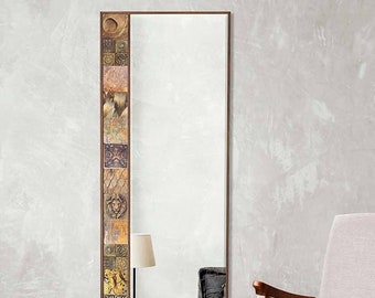 Espejo de mosaico de cuerpo entero / Espejo de suelo bohemio - Marco de madera