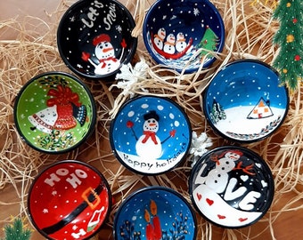 6x Handmade Ceramic Christmas Gift Bowls Set , Small Ceramic Prep Breakfast Tapas Snack Turkish Pottery Serving Bowls Gift for Christmas
