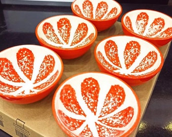 6x Grapefruit Bowls Set Handmade Ceramic Small Fuit Breakfast Bowls Nuts Tapas Appatizer Serving Pottery Decorative Ceramic Gift