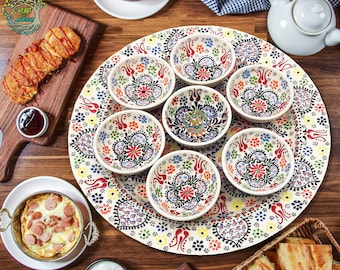 Handmade Ceramic Bowls Tray Serving Set Turkish Appetizer Tapas Dish