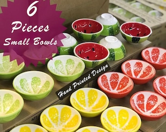 6pcs Fruits Desing Handmade Ceramic Serving Bowls Watermelon Lemon Kiwi Grapefruit Design Sauce Snack Tapas Breakfast Pottery New Home Gift