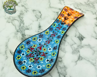 Handmade Ceramic Spoon Rest | Turkish Embossed Kitchen Decor