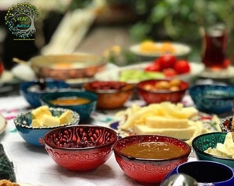 6x Small Ceramic Bowls Prep Tapas Sauce Snack Meze Serving Pottery Dishes Bowls Hand painted Ceramic Art Christmas New Home Visit Gift