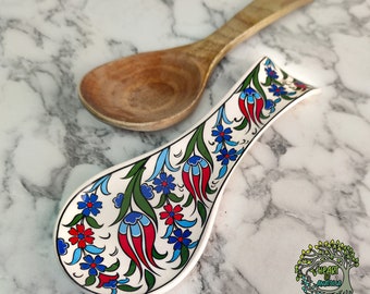 Special Spoon Rest | Handmade Turkish Ceramic Rustic Pottery Spoon Holder | Spoon Rest For Kitchen | Cooking Tool Utensil Holder Gift Mom