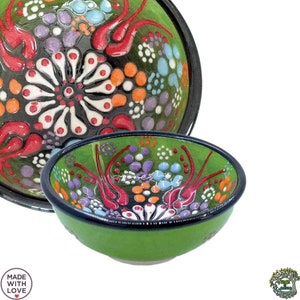 Handmade Small Turkish Ceramic Bowls Set of 6 Pottery | Green & Colorful Mixing Prep Snack Tapas Breakfast Serving  Kitchen Decor Gift
