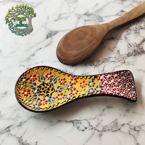 Handmade Spoon Rest Ceramic Spoon Holder | Kitchen Utensil Holder | Turkish Italian Pottery Dish | Decorative Spoon Rest Gift for Cooking