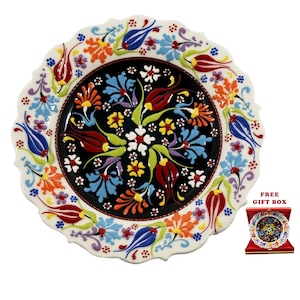 White Hand Painted Ceramic Wall Plate 12 inch Kitchen Decor Ethnic Turkish Ceramic Wall Hanging Art Plate Best Gift Ceramic Lovers New Home