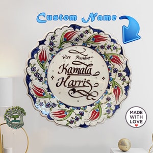 Handgeschreven aangepaste naam gepersonaliseerde plaat muur decor opknoping unieke handgemaakte Turkse keramische aardewerk plaat 12" beste Memorial Noel cadeau