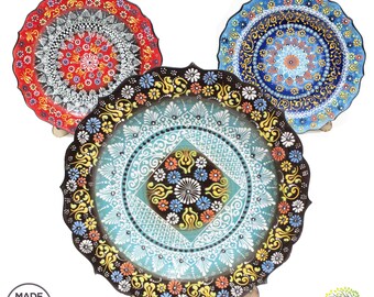 Handpainted Turkish Ceramic Plate | 12" Decorative Serving Plate Wall Art
