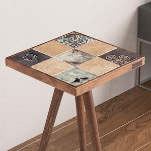 Boho Coffee Table | Handmade Wood & Stone Unique Side Table | Entryway End Coffee Table | Best Rustic Home Decor Table Gift for New Home