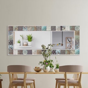 Floor Mirror Full Lenght | Wall Decor Wood Mirror Art | Boho Mosaic Large Bathroom Mirror | Vintage Vanity Mirror Gift for Moving