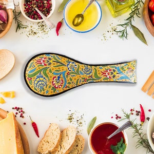 Handmade Turkish Ceramic Spoon Rest for Kitchen Utensil Holder , Croatian Pottery Tile Unique Handpainted Tile Gift for New Home Kitchen