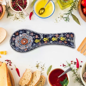 Handmade Turkish Ceramic Spoon Holder | Pottery Spoon Rest | Spoon Rest For Kitchen | Cooking Tool Utensil Holder Gift for New Kitchen