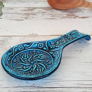 Spoon Rest Ceramic Handmade Spoon Holder | Kitchen Utensil Holder | Turkish Ceramic Pottery | Special Decorative Ceramic Spoon Rest Gift