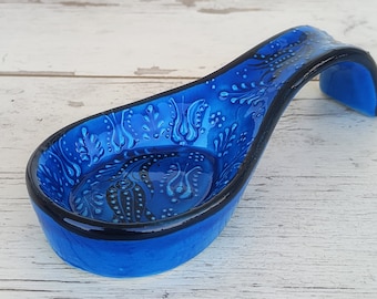 Ceramic Spoon Rest Handmade Spoon Holder | Kitchen Utensil Holder | Turkish Ceramic Pottery | Decorative Ceramic Spoon Rest Gift for Cooking