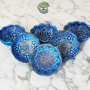 Set of 6 Handmade Small Ceramic Bowls Prep Tapas Nuts Snack Breakfast Serving Pottery Turkish Tile Dishes Decorative Christmas Gift 3.2&quot;