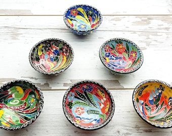 Set di 6 ciotole in ceramica fatte a mano / Ciotole turche per antipasti, decorazioni in ceramica colorata