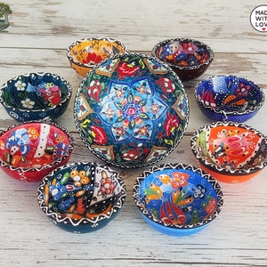 7x Ceramic Bowls Small Handmade Turkish Pottery | Sauce Tapas Nuts Snack Serving Bowl | Prep Salt Paper Bowl | Decorative Ceramic Gift