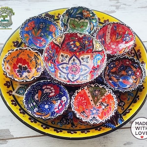 9x Ceramic Bowls & Tray Platter Set | Breakfast Dinnerware Nuts Snack Serving Pottery | Handmade Decorative Ceramic Gift