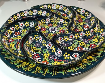 Ensemble de service en céramique fait main | Assiettes apéritif mouliné - Poterie turque | 8 pièces